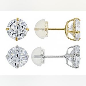 6mm, 14K Yellow OR White Gold Cubic Zirconia Stud Earrings, NWT